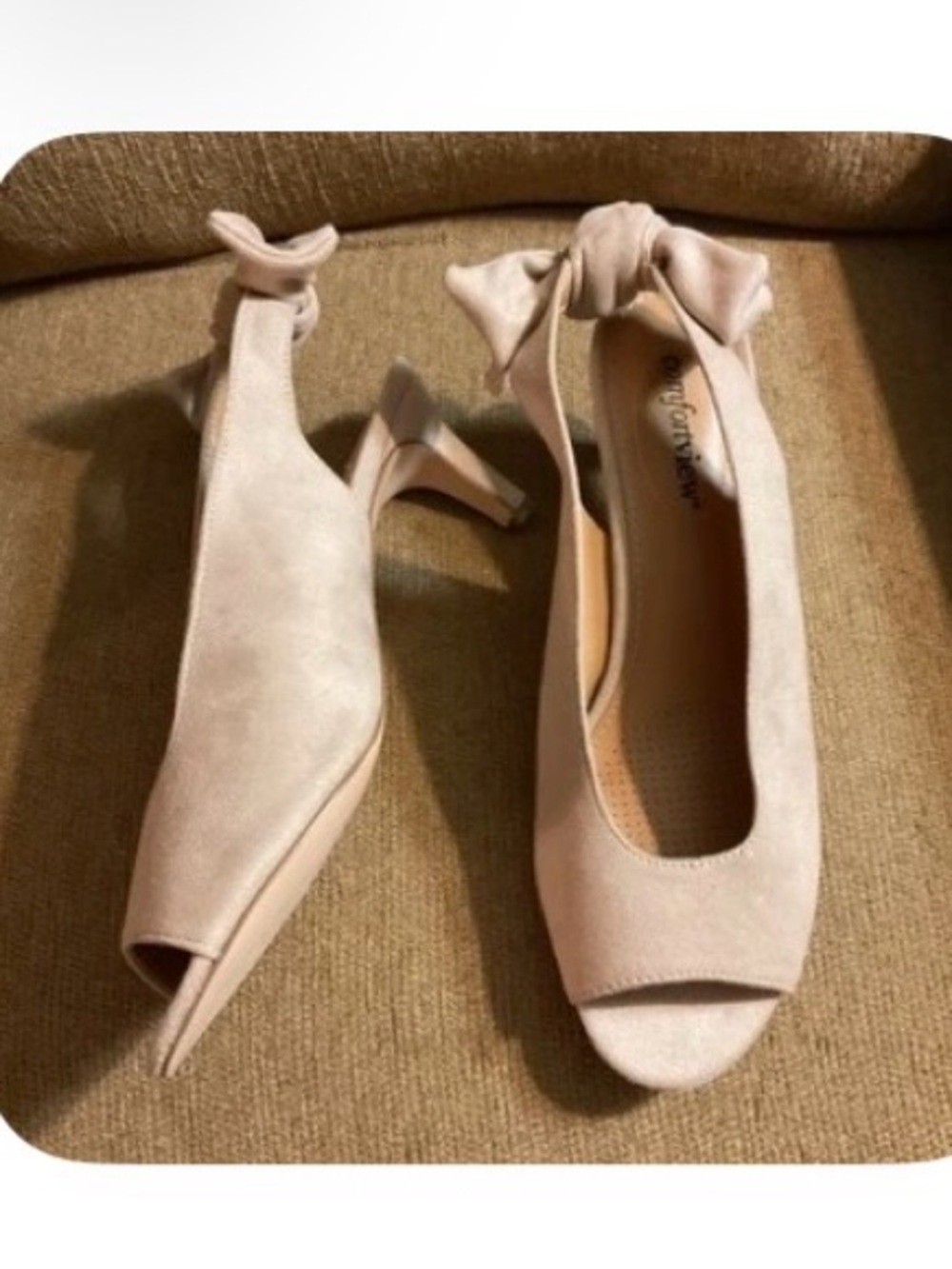comfortview Blush Peep-Toe Slingback Heels with Knot Accent